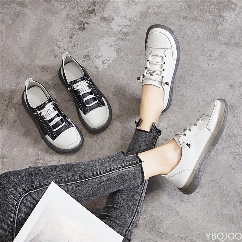 Genuine Leather Women's Flat Sneakers Large Size 35-41 Autumn Vulcanized Shoes Ladies Casual Shoes Comfortable Flats