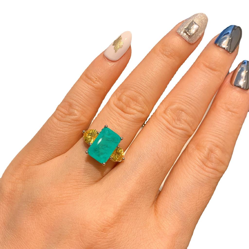 Кольцо «Знаменитость», микрокольцо с квадратным бриллиантом и крупным зеленым цирконом Ancestor, ювелирное изделие цвета «Параиба».