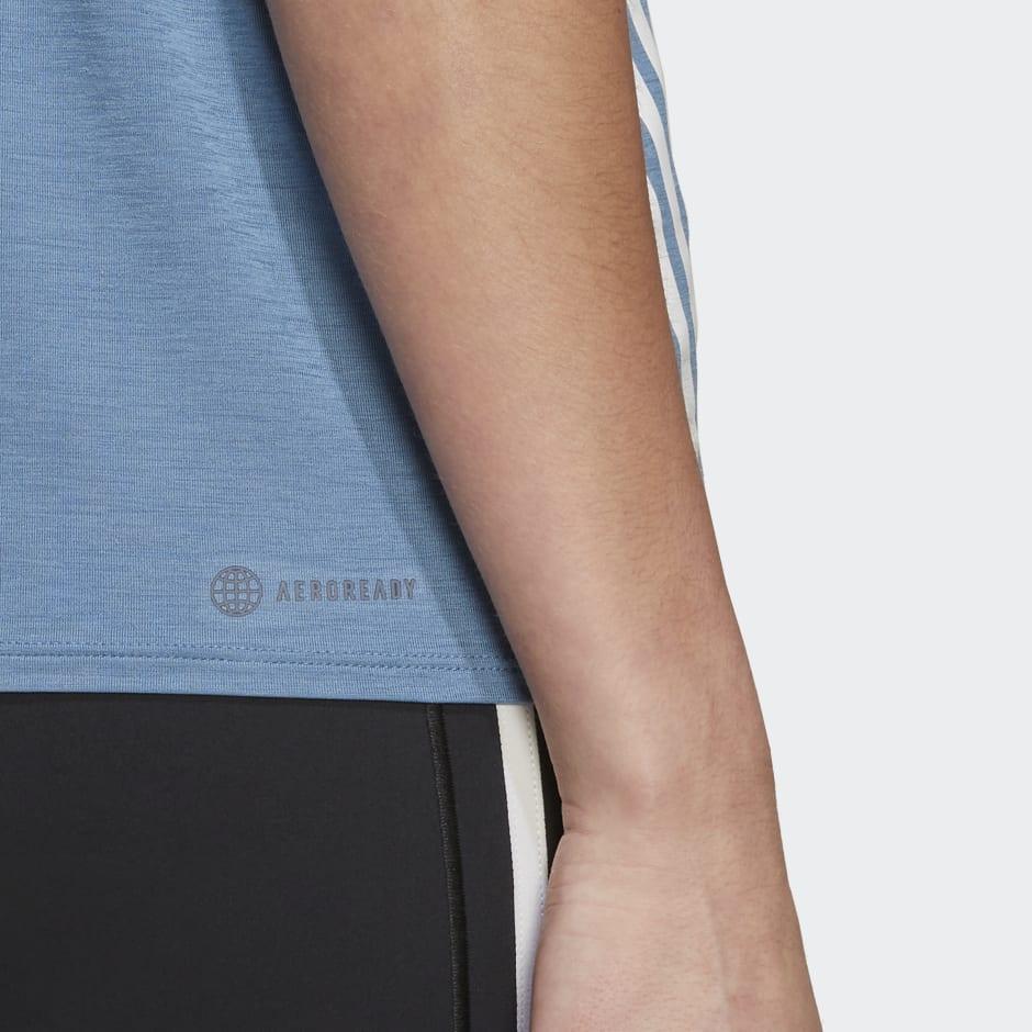 Adidas Logo Three Stripes Printed Sports Short Sleeve T-Shirt Women Tops Blue HG3160