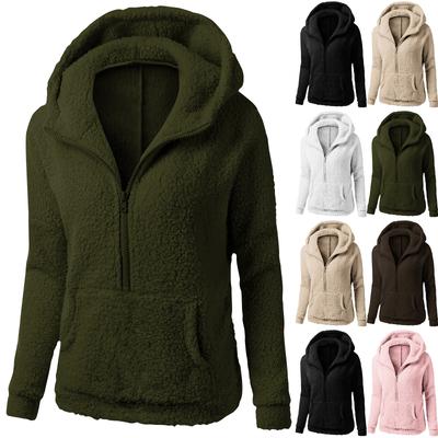 Женская мода повседневная свободная однотонная плюшевая кофта с длинным рукавом и застежкой-молнией на половину шеи