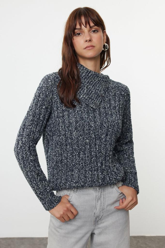 Женский модный стильный свитер, темно-синий воротник, детальный вязаный свитер из градиентной пряжи