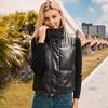 Осенне-зимнее ПУ пальто женское черное со стойкой воротником жилеты женская мода молния элегантные короткие жилеты женские