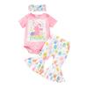 Baby Girl Easter Outfit Short Sleeve Romper Egg Print Flare Pants Bow Headband 3 Pcs Set