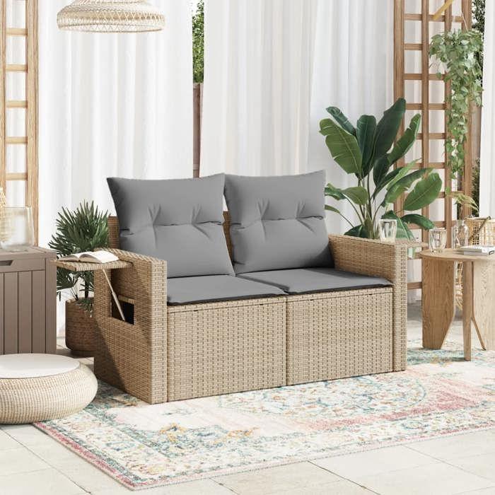 VidaXL Canapé de jardin avec coussins 2 places beige résine tressée 366106