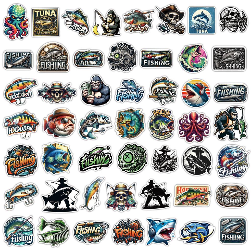 100-Piece Waterproof Outdoor Fishing Cartoon Stickers for Cups, Luggage, and Motorcycles