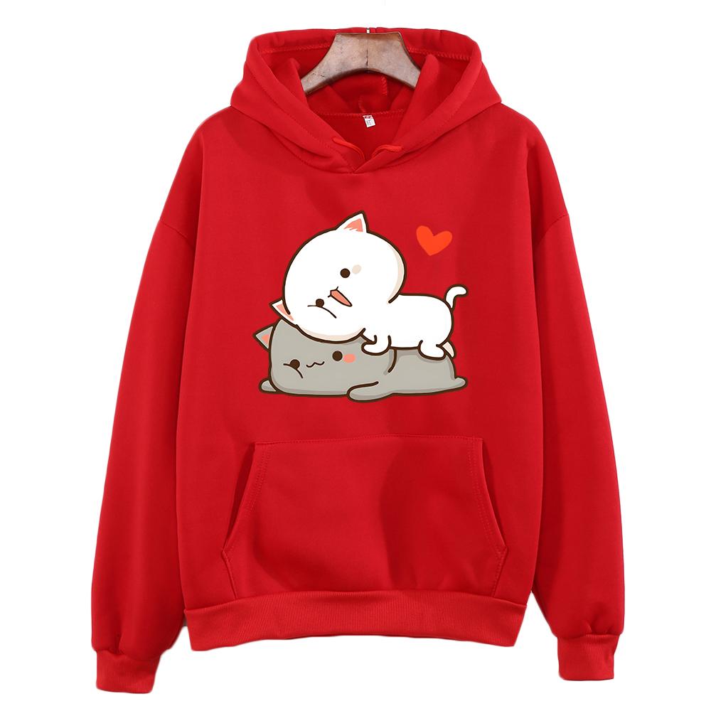 Peach Cat Goma Mochi Cartoon Print Hoodie Kawaii Cartoon Women's Clothing Femme Korean Style Sweatshirt Harajuku Hoody Female