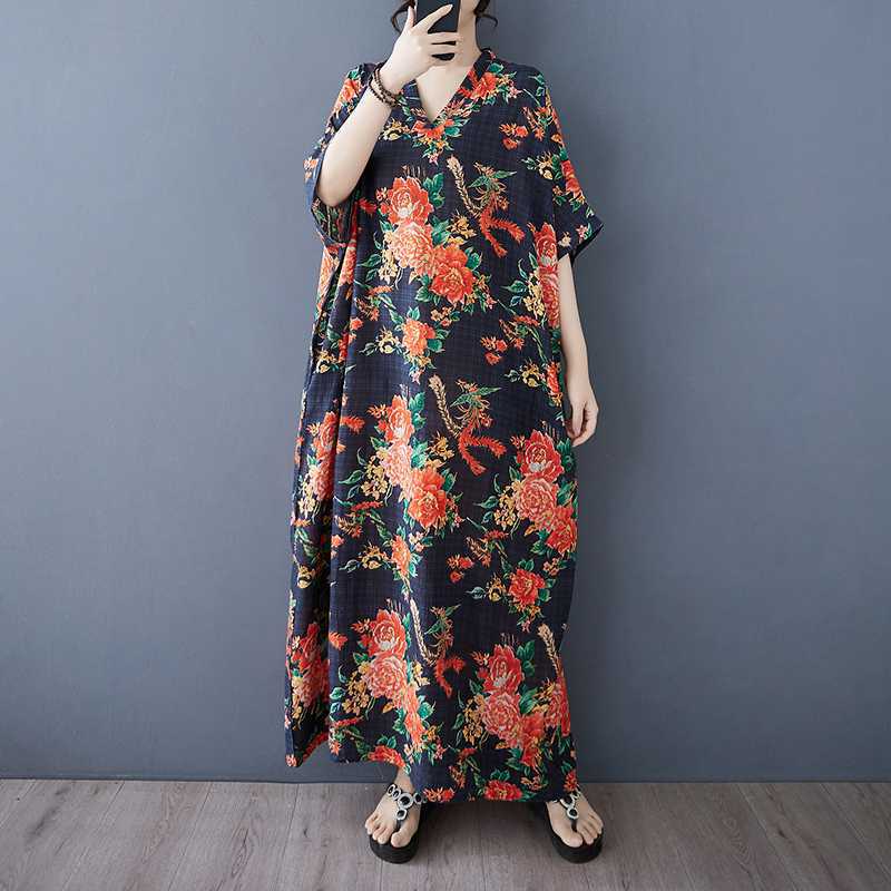 Летнее цветное дорожное платье с V-образным вырезом в стиле ретро, длинная юбка, хлопок-лен