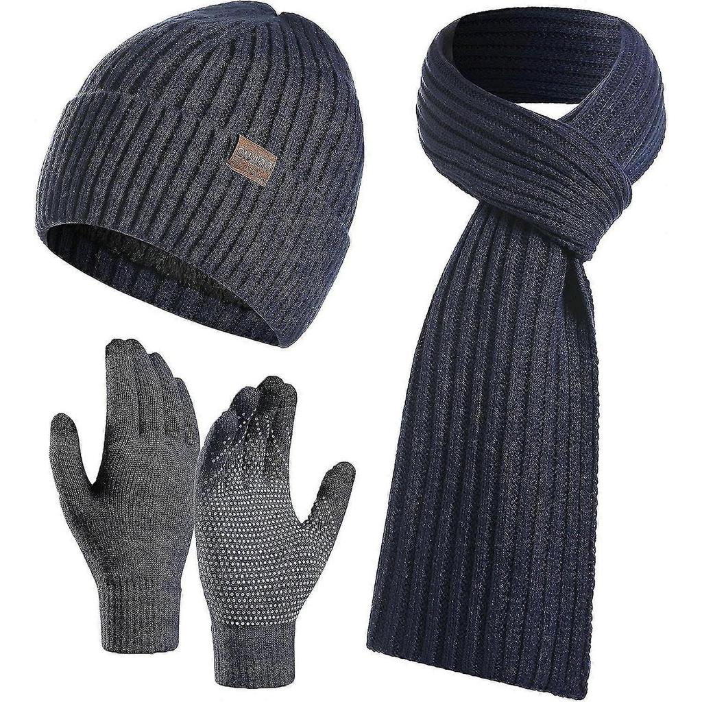 3 Pcs Winter Hat Scarf And Gloves Sets Men Or Women Unisex Warm Knitted Beanie Hat With Fleece Lined Long Neck Warmer Scarf And Touchscreen Gloves