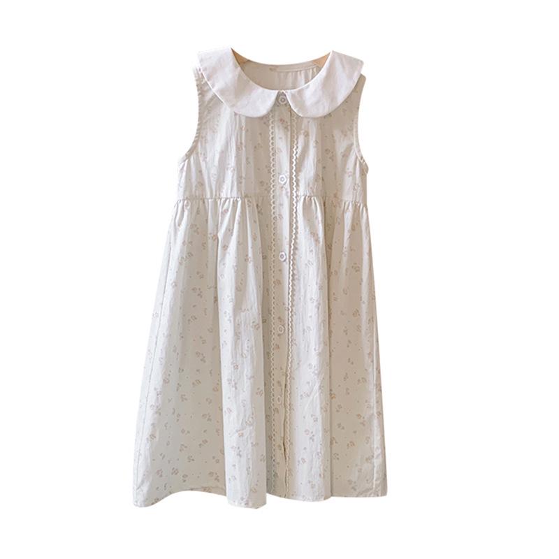 Девочкино цветочное платье в корейском стиле - Лето 2026 Хлопок Кружево Без рукавов с воротником-куклой