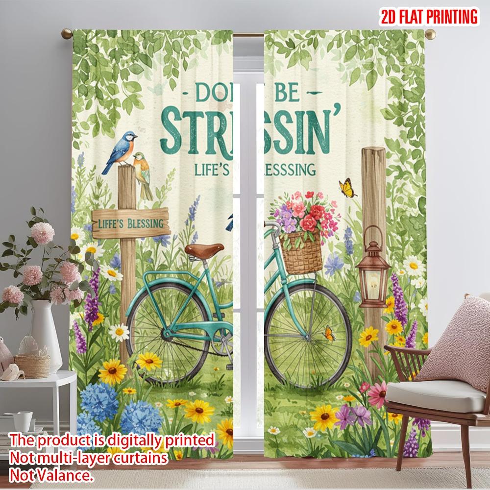 2pcs 2D Flat Printing Scene Curtains Don't Be Stressin' Life Blessing Polyester Without Electricity 0 Use for Classroom Office