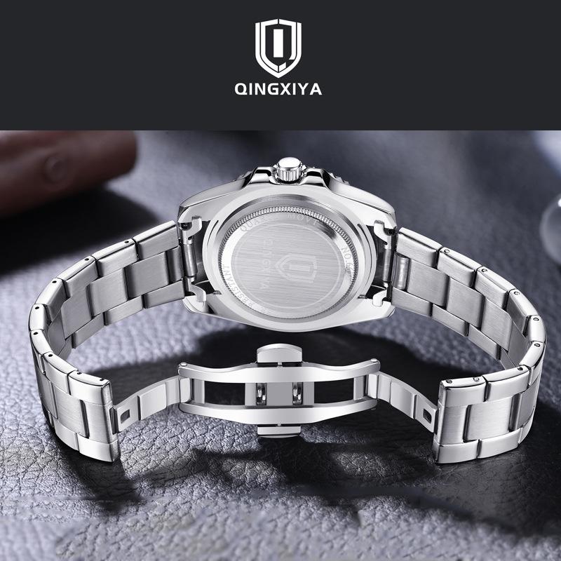 Qingxiya Colorful Sea Ghost Men's Stainless Steel Luminous Quartz Watch with Calendar and Waterproof Features