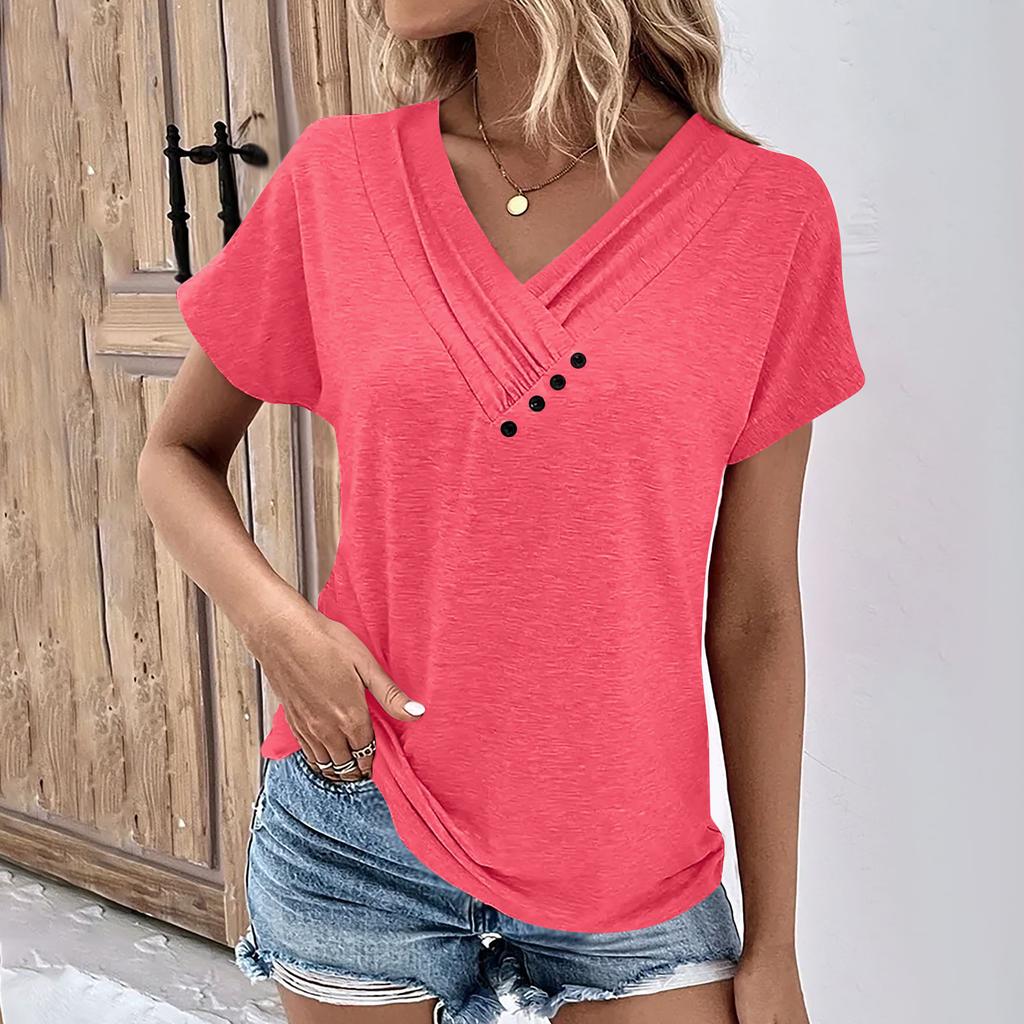 Summer Tops For Women Color For Women V-Neck Short Sleeve Comfy Womens Tops Oversized Tshirts