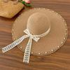 New bow lace straw hat women's summer seaside beach vacation sun hat large brim sun protection hat