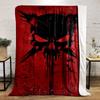 Black Skull Symbol On Red Grunge Background Patterned Flannel Blanket Perfect for the Bedroom Living Room, Sofa, or a Little Nap