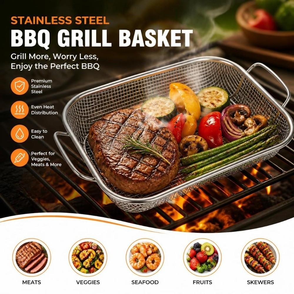 Cooling Rack BBQ Grill Basket Stainless Steel Draining Frying Net Camping Cookware