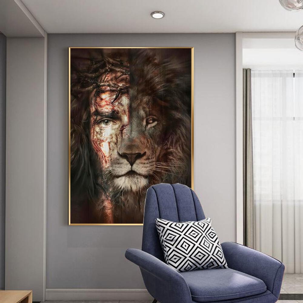 Лев и Иисус холст картины современные религиозные плакаты и принты настенные художественные фотографии животных для гостиной домашний декор без рамки