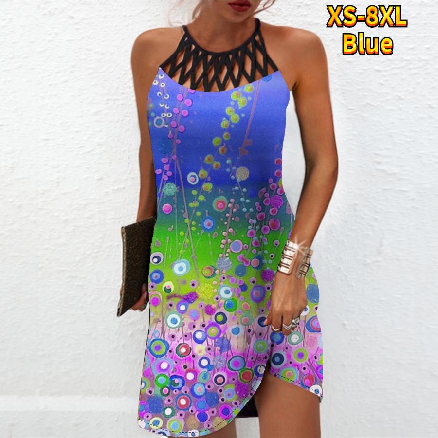 Летнее модное сексуальное платье без рукавов, мягкое повседневное платье с 3D цветным круглым принтом, платье на бретельках без рукавов, летнее платье на подтяжках