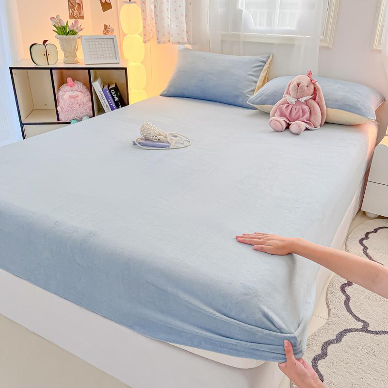 Velvet Fitted Sheet Solid Color Bedsheet Soft Bed Cover Queen Size Bed Linen Home Sheet Couvre Lit (No Pillowcasae)