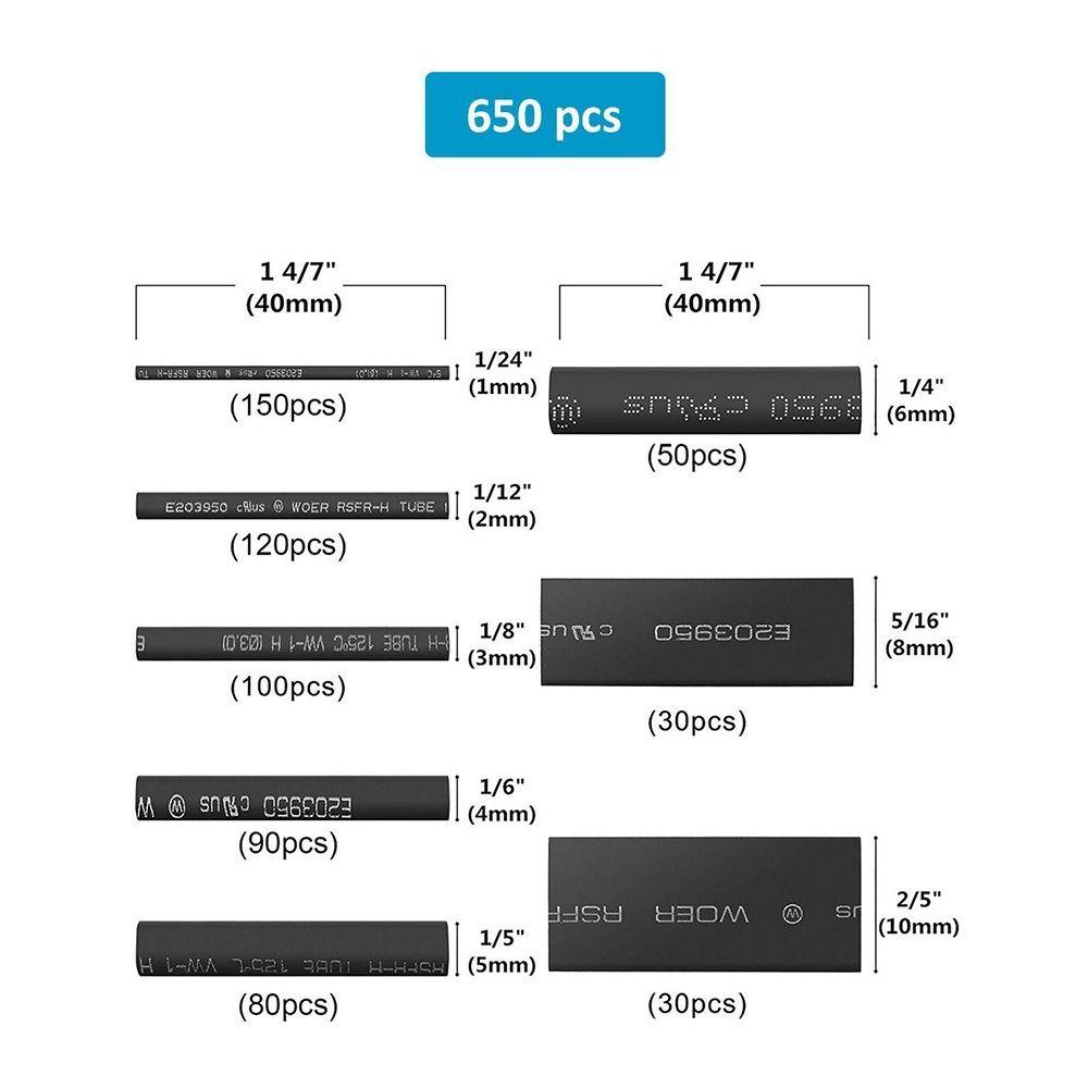 650 pcs Insulation Heat Shrink Tube Waterproof Sleeving PE Electrical Wire Wrap  Cable