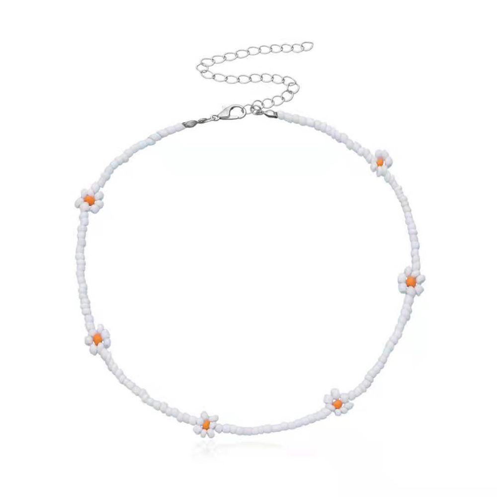 Милое короткое колье-чокер в стиле бохо с маргаритками для отпуска, женское ожерелье с цветами и бусинами, ожерелье на ключицу