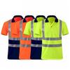 High Visibility Safety T-Shirt Button Lapel Tee Shirt with Reflective Tape Quick-dry Breathable Workwear Security Top for Construction Workers
