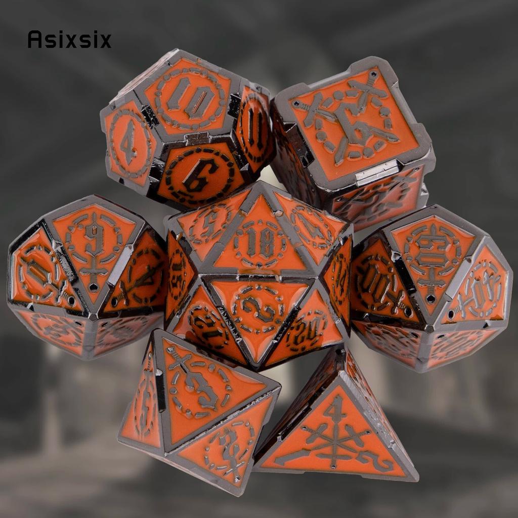 7 шт. оранжевые, серебряные двойные мечи, металлические кубики, набор твердых многогранных кубиков, подходящий для ролевой ролевой настольной игры