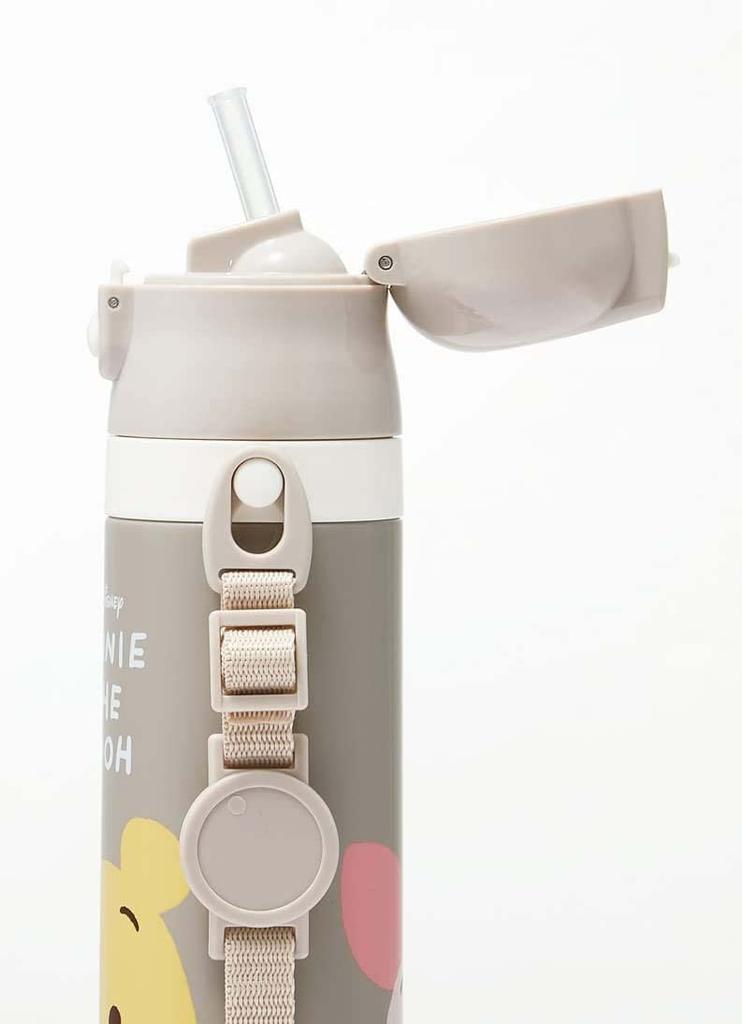 Skater Stainless Steel Water Straw Cup Disney Winnie the Lightweight Small Capacity Sports Water Children's Bottle, 2-Way Drinking, 410ml, Drinking,
