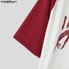 INCERUN Мужские повседневные летние футболки без воротника с коротким рукавом и буквенным принтом