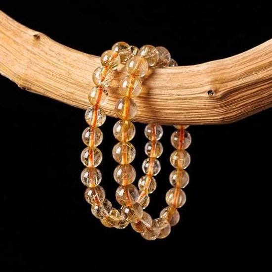 Natural Gold Yellow Rutilated Quartz Crystal Bracelet Stone Round Bead Stretch Gemstone Jewelry Women Men 7mm