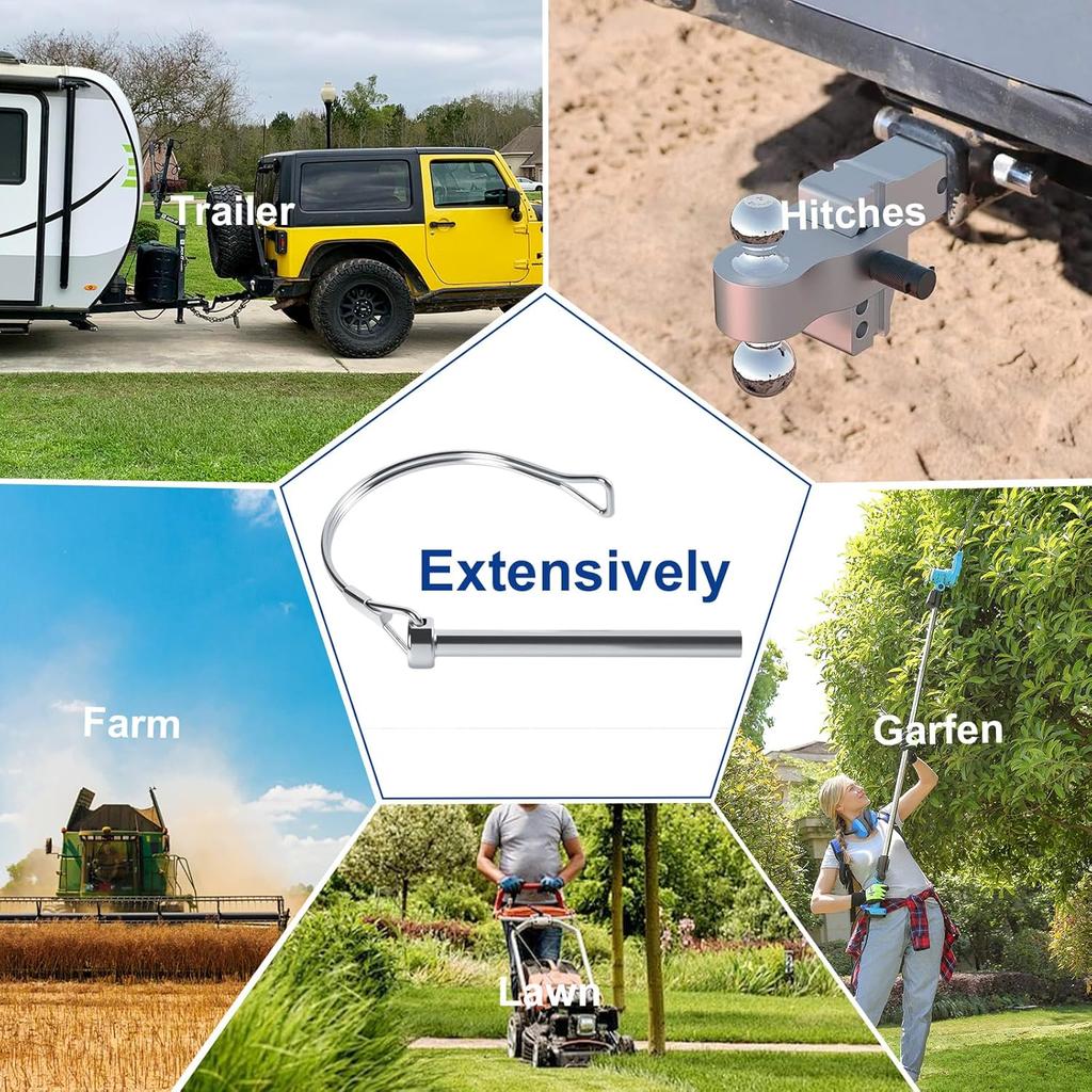 Professional Trailer Hitch Pin 1/4"x3" - Premium Coupler Pin for Farm, Lawn & Hitches, Heavy-Duty Steel Construction