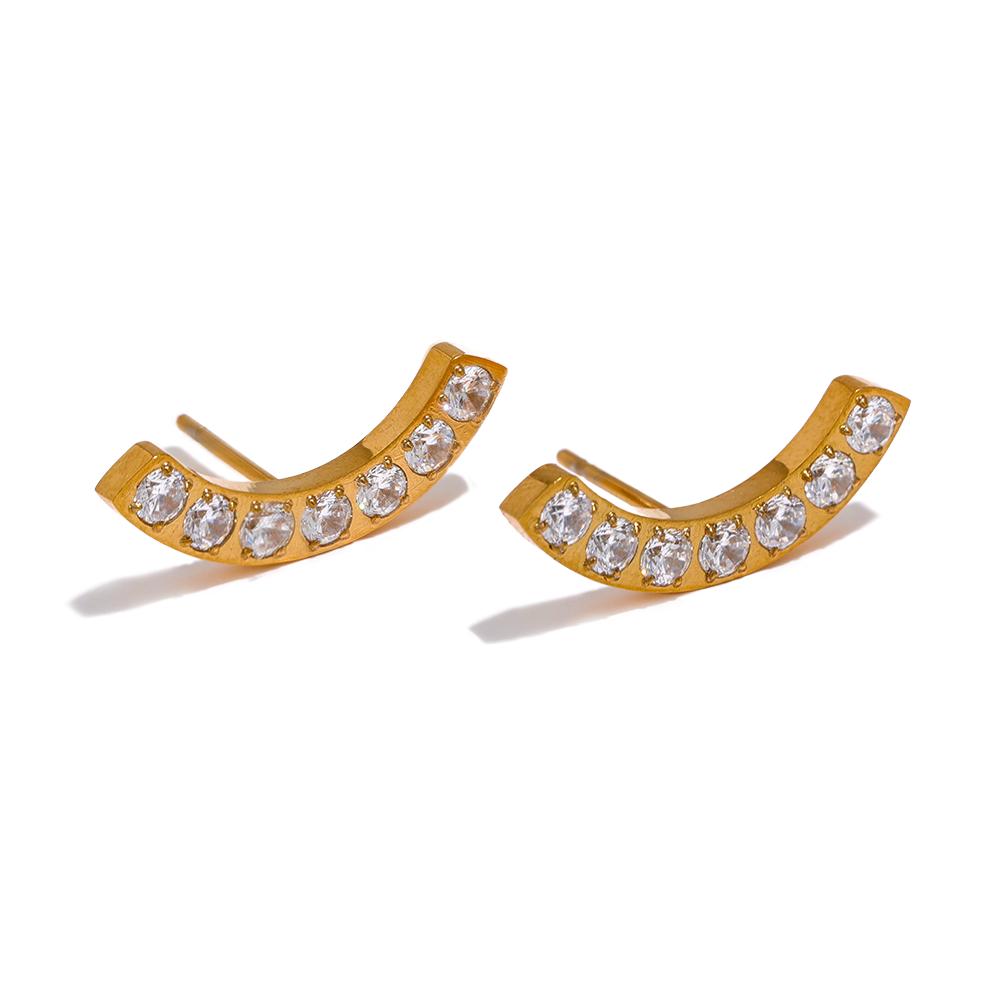 Yhpup Delicate Shiny Cubic Zirconia Stainless Steel Fashion Stud Earrings Minimalist 18K PVD Plated Unisex Jewelry Men Women