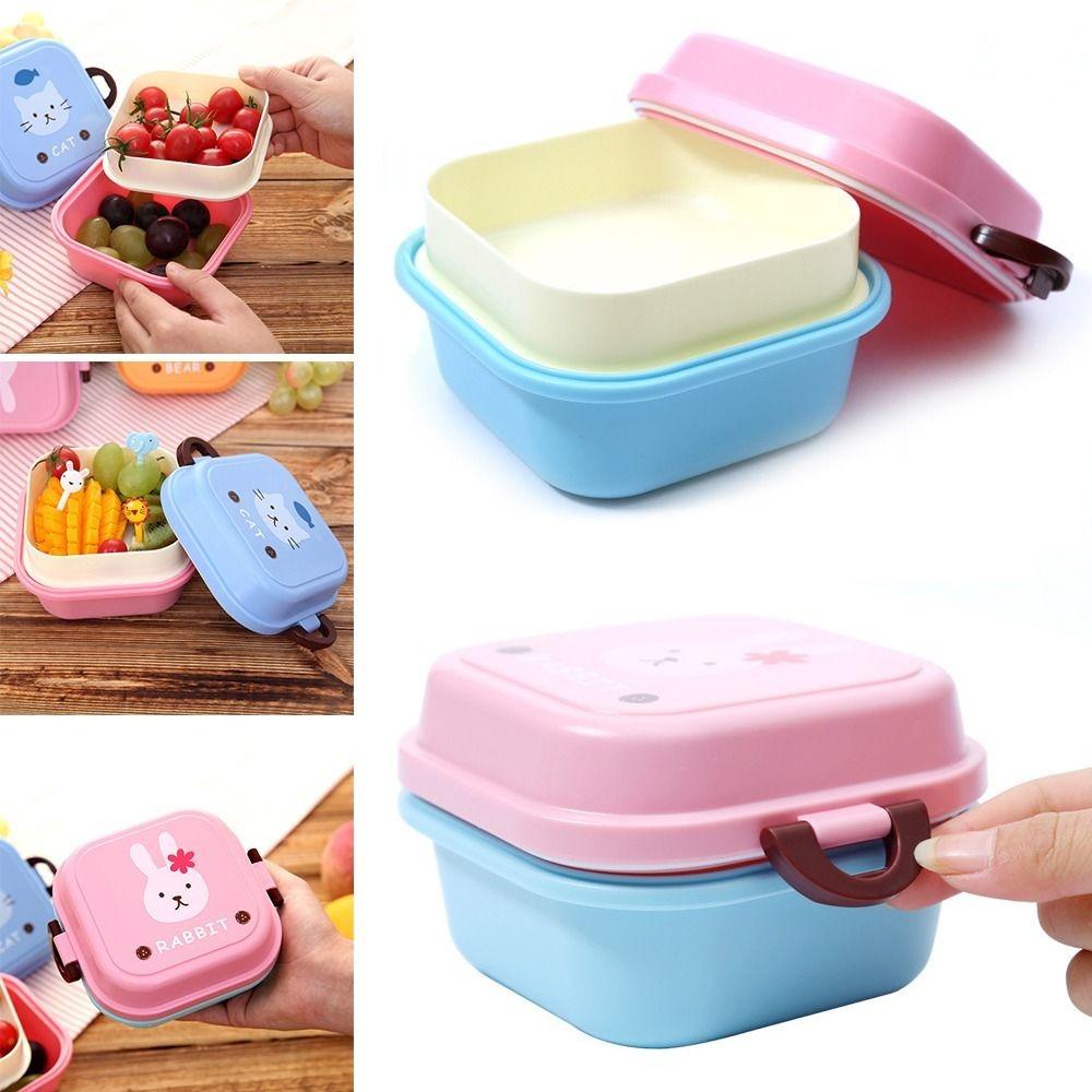 Double Layer Fruit Animal Children Plastic Food Storage Box Tableware Lunch Box Fresh Keeping Box