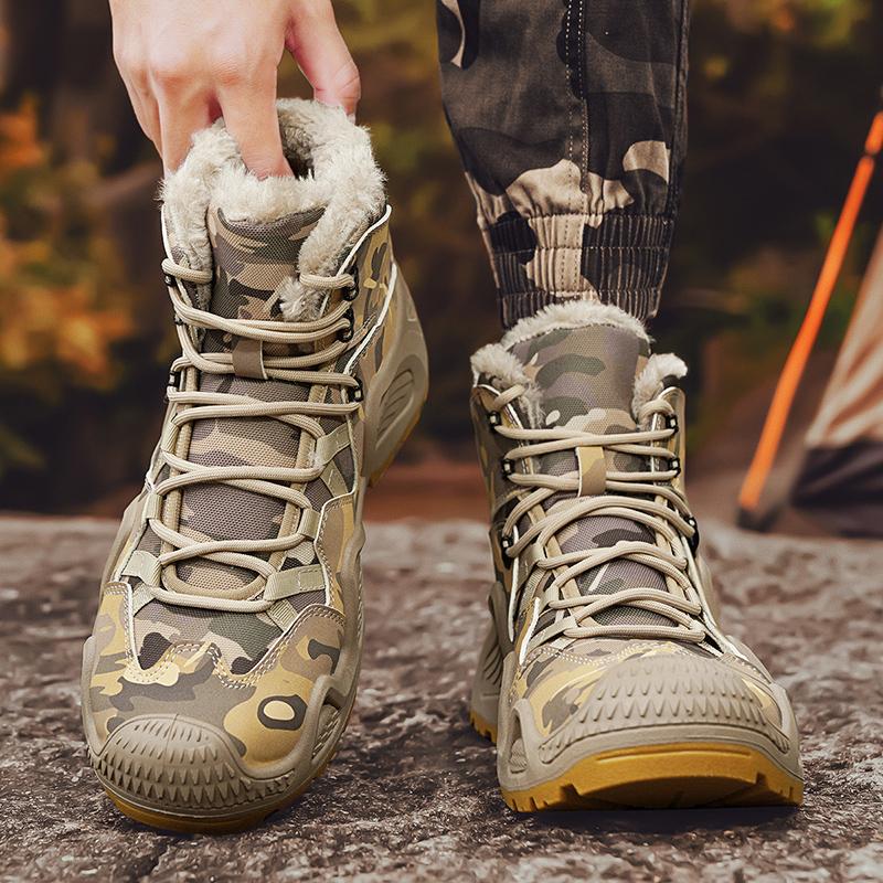 Men's Plus Size Camouflage Fashionable Velvet Warm Outdoor High Top Hiking Shoes Hiking Shoes Outdoor Casual Shoes