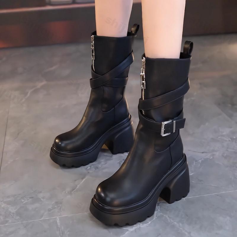 Fashion Woman Retro Chelsea Short Boots British Style 2025 Autumn Ankle Boots Platform Zipper Outdoor Anti Slip Women's Mid-calf Boots