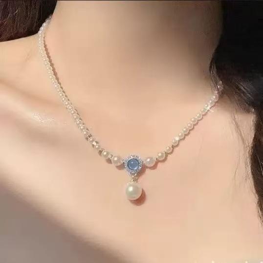 Pearl necklace women's high-end collarbone chain new light luxury niche broken silver neck chain decoration