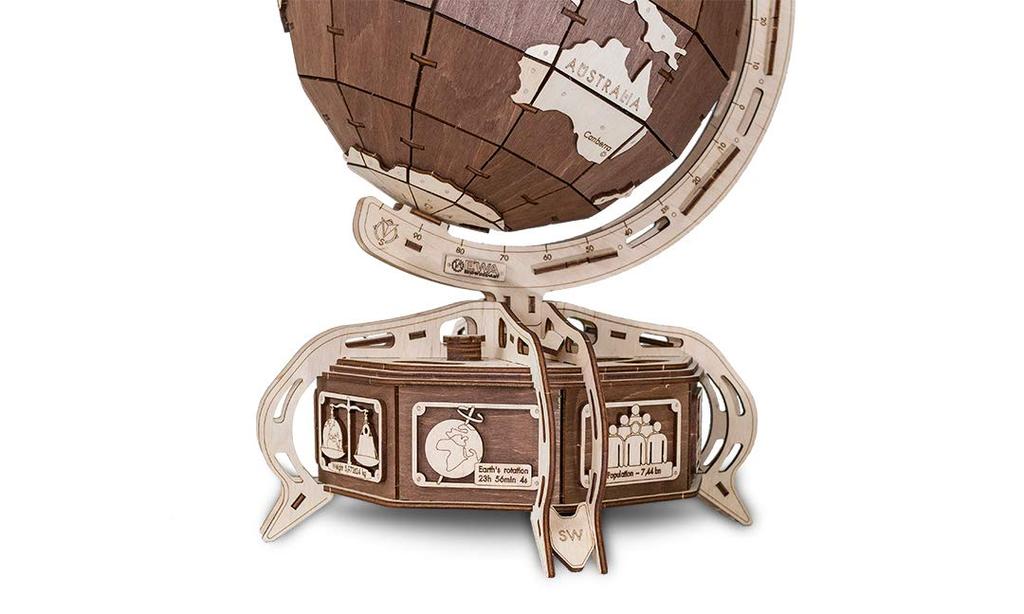 Eco Wood Art 3D Puzzle Globe Brown