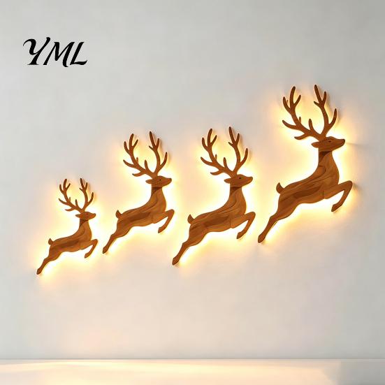 LED Backlit Silhouette Christmas Reindeer Wall Light, Wooden with Warm Backlight, Modern Farmhouse Interior Decor Battery Operated Lighted Festive Art