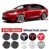 Автомобильная наклейка Tesla 4 штуки 56 мм Центральные колпачки ступицы колеса для Tesla Model 3 Model Y Накладка значка Колпачки ступицы для Tesla Model Y X S 2023 Автомобиль