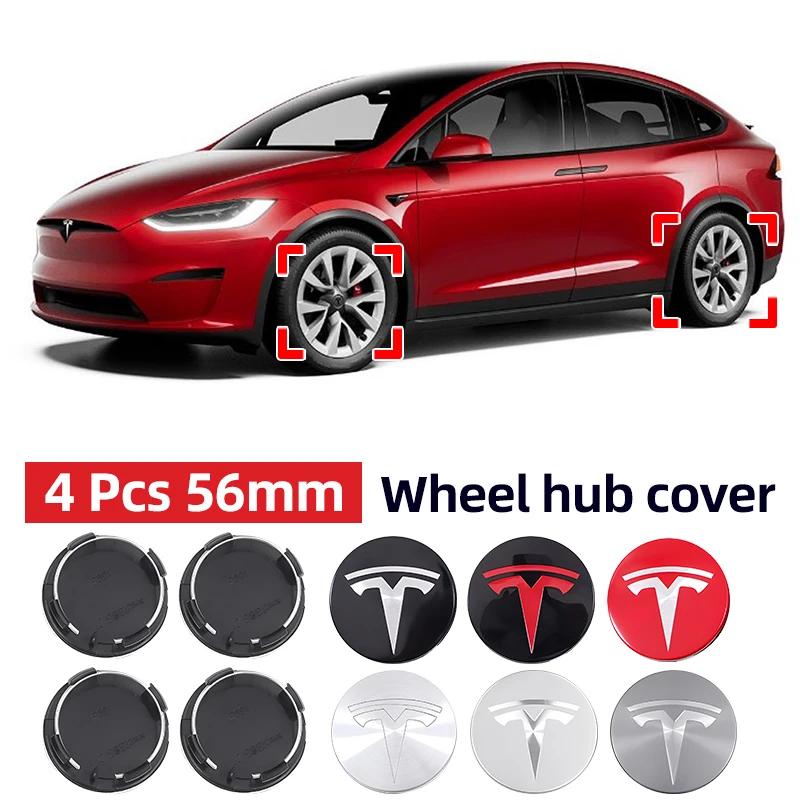 Автомобильная наклейка Tesla 4 штуки 56 мм Центральные колпачки ступицы колеса для Tesla Model 3 Model Y Накладка значка Колпачки ступицы для Tesla Model Y X S 2023 Автомобиль