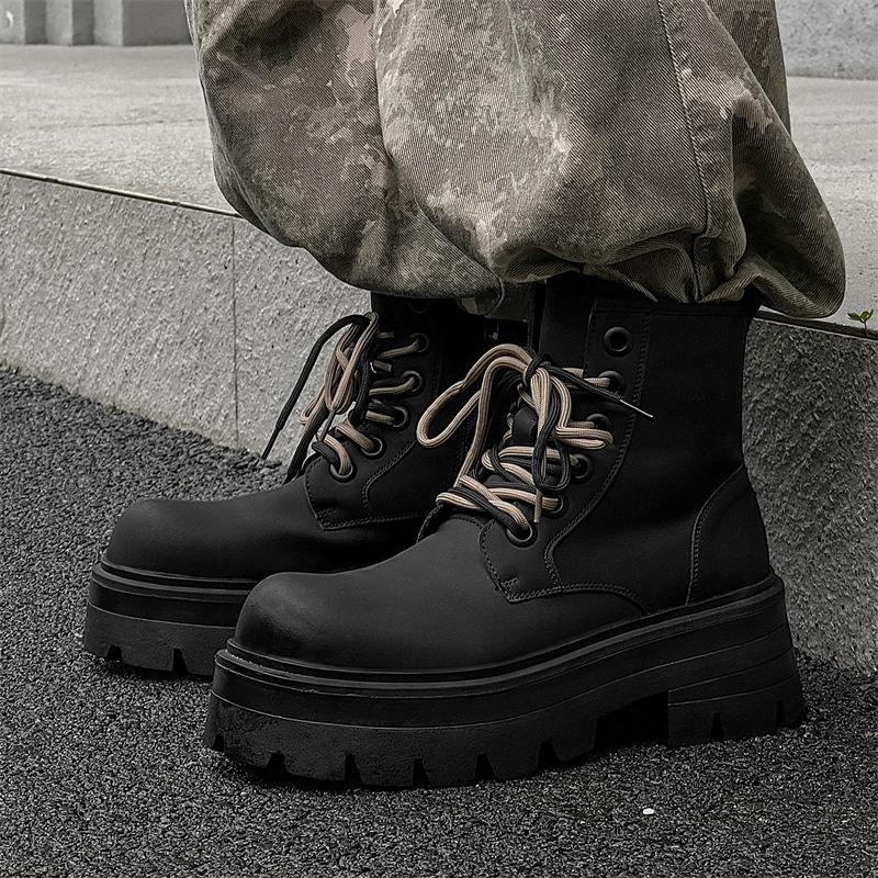 Men Fashion Stage Nightclub Platform Boots Designer Original Leather Shoes Cowboy Autumn Winter Boot High Motorcycle Botas Male