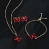 Butterfly Glass Material Romantic Jewelry Bracelet Necklace Earring Set for Women Wedding Dinner Dress Accessories