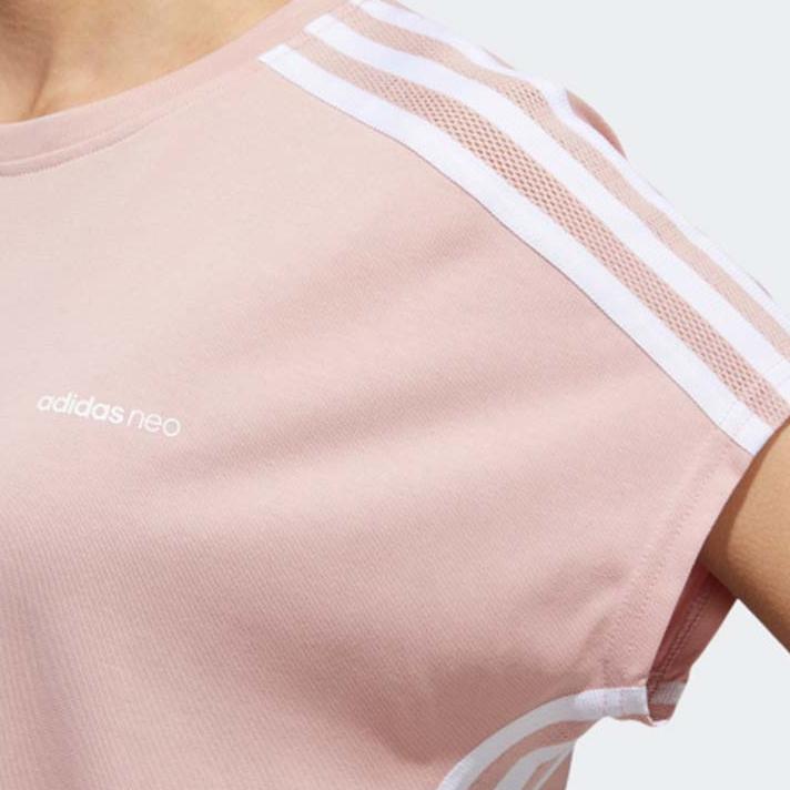 adidas Нео однотонное полосатое короткое облегающее повседневное спортивное удобное дышащее круглое платье с коротким рукавом женские платья ярко-розового цвета GK1503