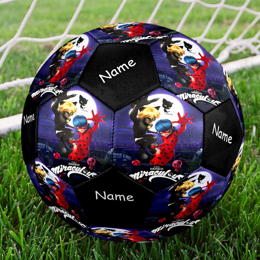 Custom Name Miraculous Tales of Ladybug Cat Noir Theme Size 5 Soccer Ball, Suitable for Both Indoor and Outdoor Matches, a Gift Suitable for Everyone.