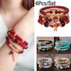Korean Version of Fashionable Fresh Eiffel Tower Star Flower Poker Pendant Bracelet Women's Elegant Leather Rope Woven Bracelet
