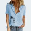 Женская модная футболка с коротким рукавом с принтом, летняя и осенняя, повседневная блузка с отворотом, принт, хлопковая льняная футболка