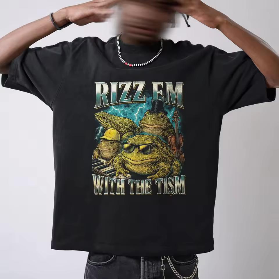 Funny Frog Meme Shirt Rizz ’Em With The Tism Tee Sarcastic Vintage Graphic