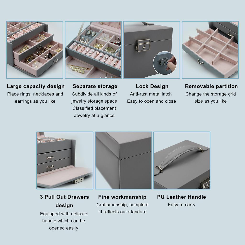 Органайзер для ювелирных изделий, 3-слойная шкатулка для драгоценностей большой емкости, серьги, ожерелье, кольца, держатель с макияжем