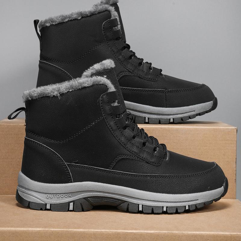 Зимние теплые сноубутсы, уличные водонепроницаемые ботинки для хайкинга с плюшевой подкладкой для мужчин, меховые, для холодной погоды, высокие, мужские хлопковые ботинки