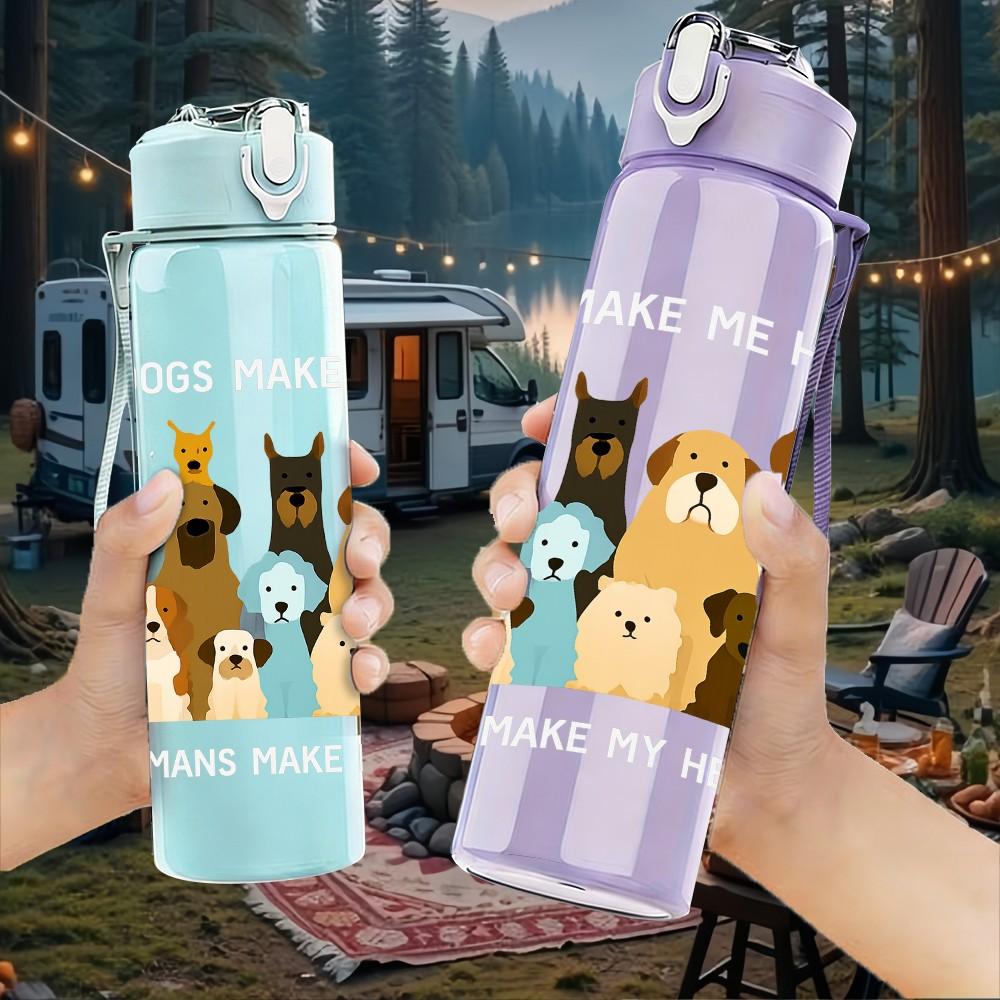 1PC Group Puppy Dog Cartoon 750ml Color Plastic Sports Water Bottle Leakproof Flip Straw Lid Suitable for Sports Office Home Use