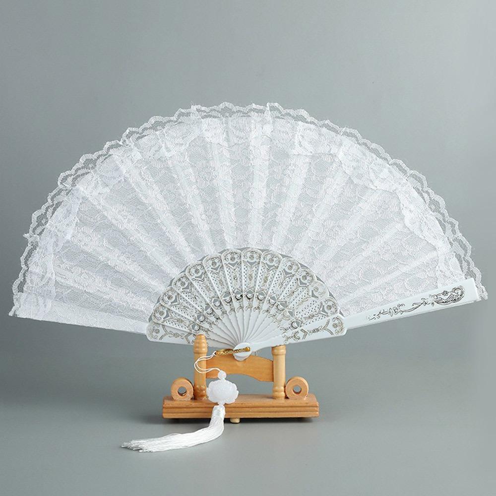 Floral Pattern Folding Fan Tassel Lace Fan Fashion Handheld Fan Photo Props
